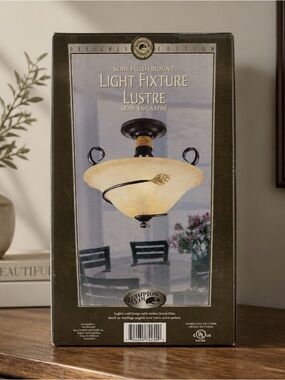 Elegant NWOT Hampton Bay Flush mount Ceiling Fixture Light wood look Leaf